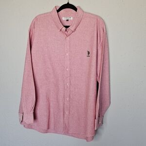 US Polo Mens Pink Long Sleeve Dress Shirt Button Collar‎ Size 2XL